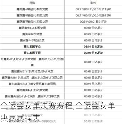 全运会女单决赛赛程,全运会女单决赛赛程表