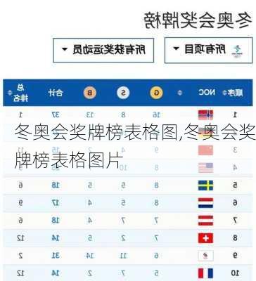 冬奥会奖牌榜表格图,冬奥会奖牌榜表格图片