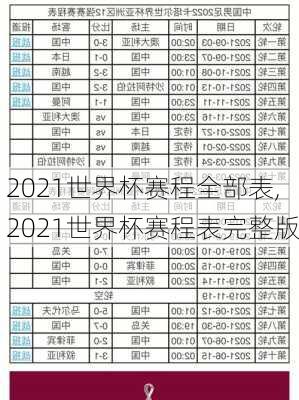 2021世界杯赛程全部表,2021世界杯赛程表完整版