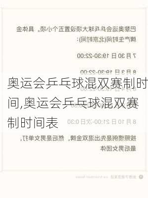 奥运会乒乓球混双赛制时间,奥运会乒乓球混双赛制时间表