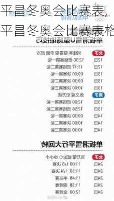 平昌冬奥会比赛表,平昌冬奥会比赛表格