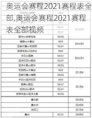 奥运会赛程2021赛程表全部,奥运会赛程2021赛程表全部视频