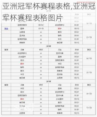 亚洲冠军杯赛程表格,亚洲冠军杯赛程表格图片