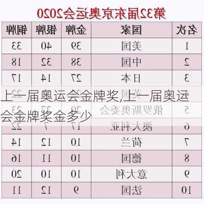 上一届奥运会金牌奖,上一届奥运会金牌奖金多少