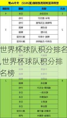 世界杯球队积分排名,世界杯球队积分排名榜