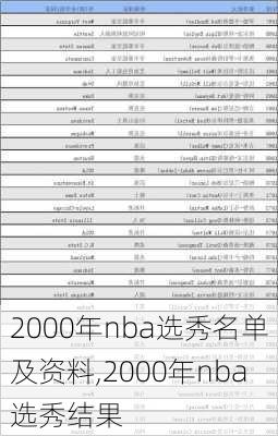 2000年nba选秀名单及资料,2000年nba选秀结果