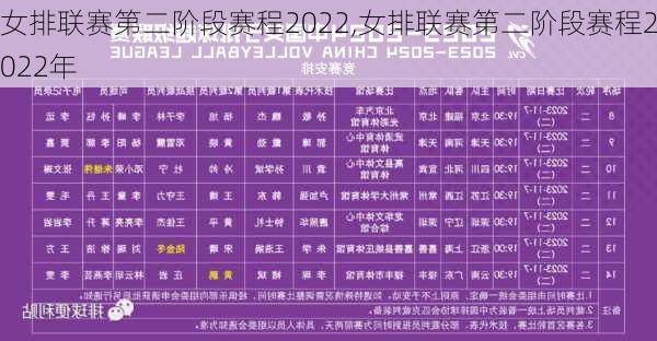 女排联赛第二阶段赛程2022,女排联赛第二阶段赛程2022年