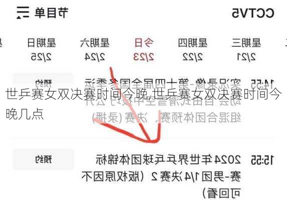 世乒赛女双决赛时间今晚,世乒赛女双决赛时间今晚几点