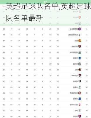 英超足球队名单,英超足球队名单最新