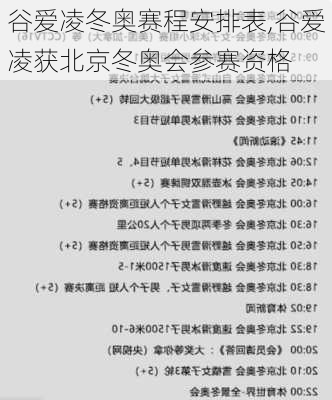 谷爱凌冬奥赛程安排表,谷爱凌获北京冬奥会参赛资格