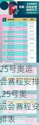 25号奥运会赛程安排,25号奥运会赛程安排表