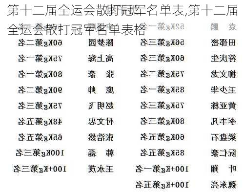 第十二届全运会散打冠军名单表,第十二届全运会散打冠军名单表格