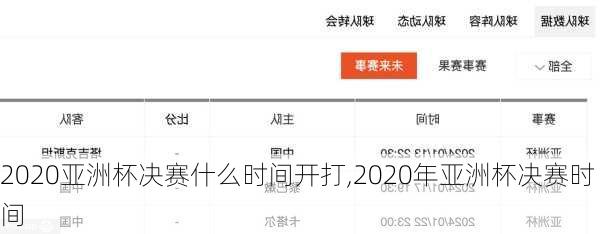 2020亚洲杯决赛什么时间开打,2020年亚洲杯决赛时间