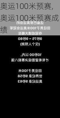 奥运100米预赛,奥运100米预赛成绩