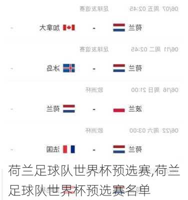 荷兰足球队世界杯预选赛,荷兰足球队世界杯预选赛名单