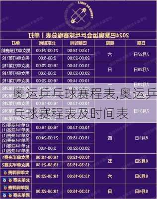 奥运乒乓球赛程表,奥运乒乓球赛程表及时间表