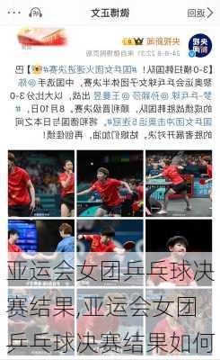 亚运会女团乒乓球决赛结果,亚运会女团乒乓球决赛结果如何