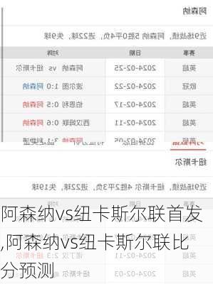阿森纳vs纽卡斯尔联首发,阿森纳vs纽卡斯尔联比分预测