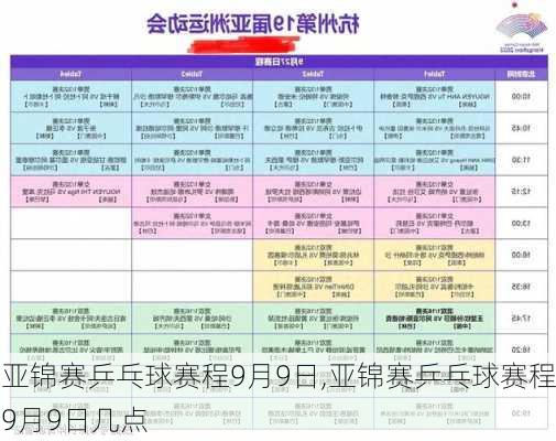 亚锦赛乒乓球赛程9月9日,亚锦赛乒乓球赛程9月9日几点