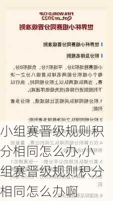 小组赛晋级规则积分相同怎么办,小组赛晋级规则积分相同怎么办啊