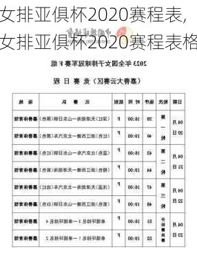 女排亚俱杯2020赛程表,女排亚俱杯2020赛程表格
