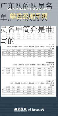 广东队的队员名单,广东队的队员名单简介是谁写的