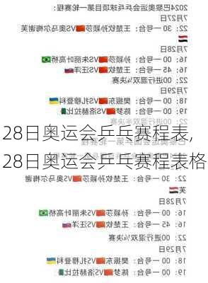 28日奥运会乒乓赛程表,28日奥运会乒乓赛程表格