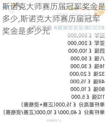 斯诺克大师赛历届冠军奖金是多少,斯诺克大师赛历届冠军奖金是多少元