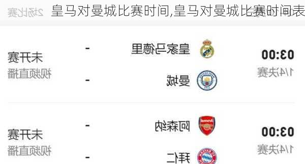 皇马对曼城比赛时间,皇马对曼城比赛时间表