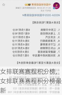 女排联赛赛程积分榜,女排联赛赛程积分榜最新