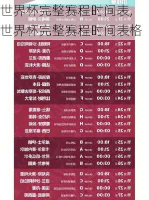 世界杯完整赛程时间表,世界杯完整赛程时间表格