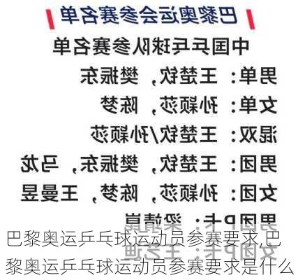 巴黎奥运乒乓球运动员参赛要求,巴黎奥运乒乓球运动员参赛要求是什么