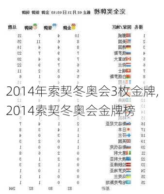 2014年索契冬奥会3枚金牌,2014索契冬奥会金牌榜