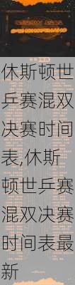 休斯顿世乒赛混双决赛时间表,休斯顿世乒赛混双决赛时间表最新