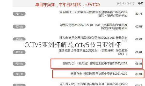CCTV5亚洲杯解说,cctv5节目亚洲杯