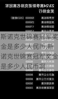 斯诺克世锦赛冠军奖金是多少人民币,斯诺克世锦赛冠军奖金是多少人民币啊
