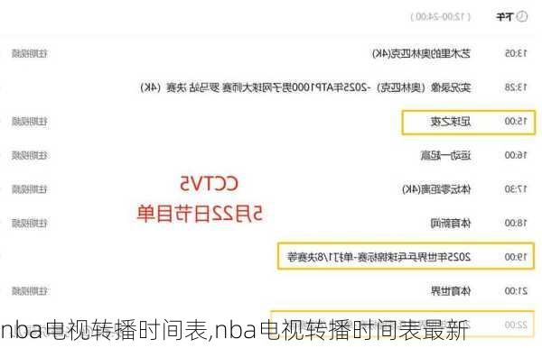 nba电视转播时间表,nba电视转播时间表最新