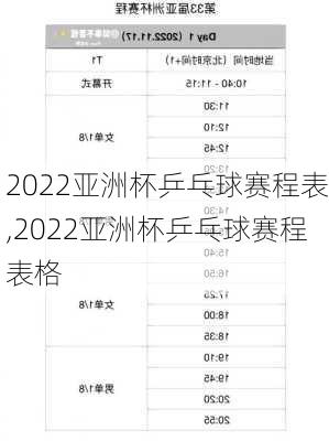 2022亚洲杯乒乓球赛程表,2022亚洲杯乒乓球赛程表格