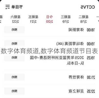 数字体育频道,数字体育频道节目表