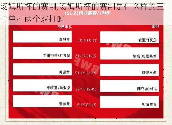 汤姆斯杯的赛制,汤姆斯杯的赛制是什么样的三个单打两个双打吗