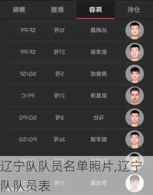 辽宁队队员名单照片,辽宁队队员表