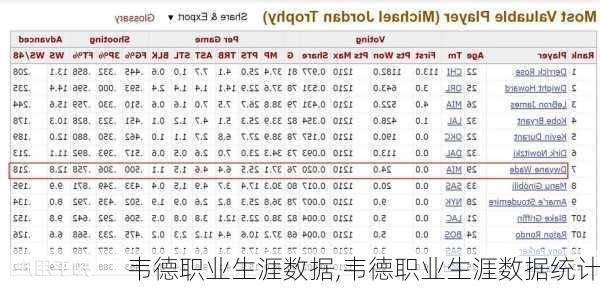 韦德职业生涯数据,韦德职业生涯数据统计