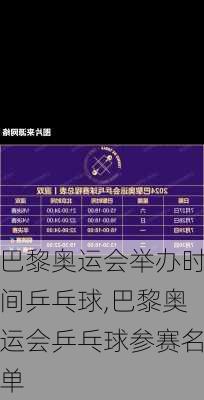 巴黎奥运会举办时间乒乓球,巴黎奥运会乒乓球参赛名单
