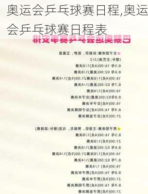 奥运会乒乓球赛日程,奥运会乒乓球赛日程表